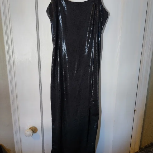 blue dress for baby girl Black Slinky Krishna One Shoulder Maxi Dress main image 0